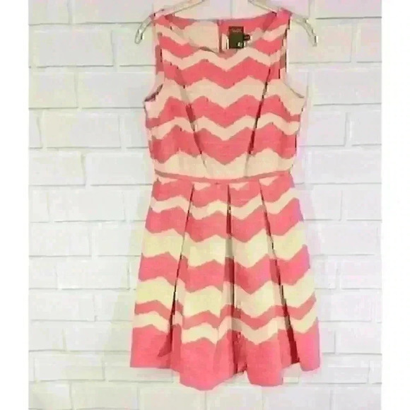 Taylor Pink/Cream Striped Full-Skirted Sleeveless Dress - Picture 1 of 5